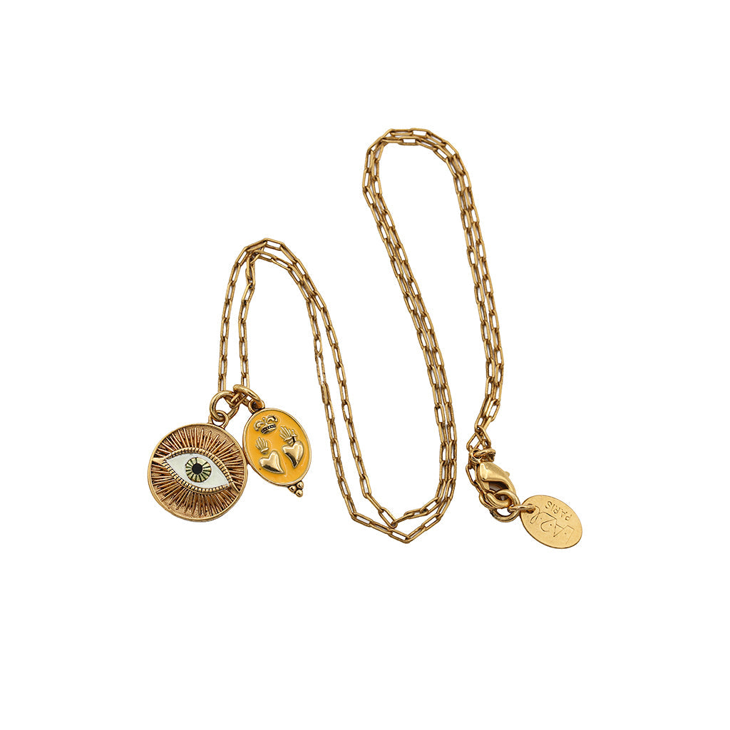 Sacha double heart medal necklace