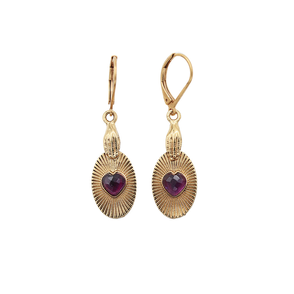 Sacha hand heart stone earrings - Wholesale PE 24 