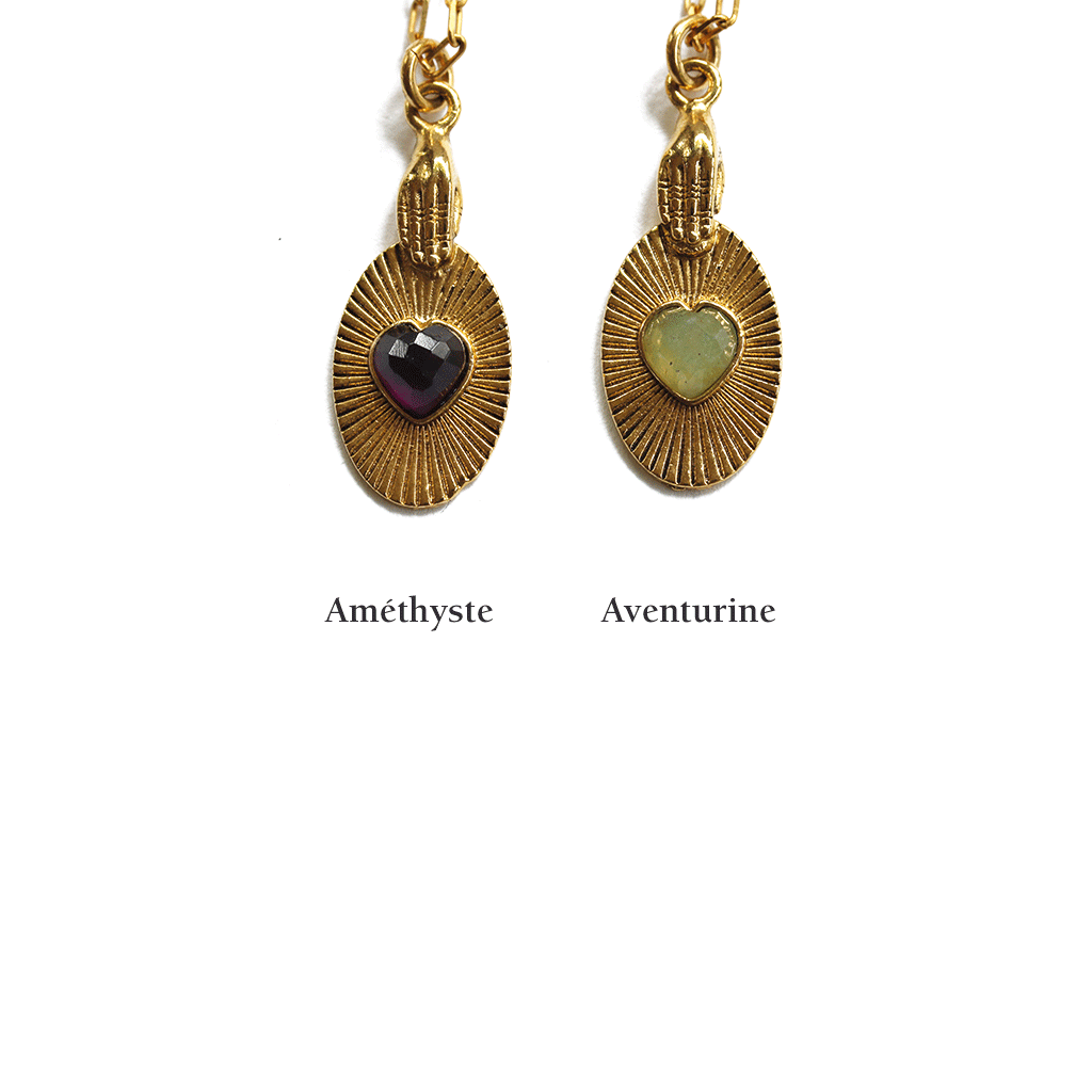 🌞 Collier Sacha Main Coeur Pierre